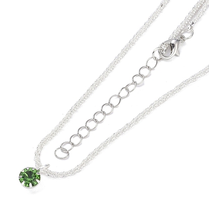 Brass with Rhinestone Pendant Necklaces, Flat Round