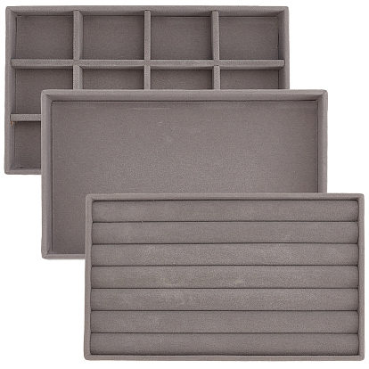 3шт. 3 стили прямоугольные деревянные подносы для демонстрации ювелирных изделий и безделушек, покрытые бархатом, для ожерелий, колец, браслетов