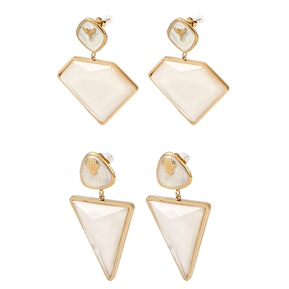 304 Подвесные серьги-гвоздики из нержавеющей стали и акрила для женщин, с эмалью, золотые