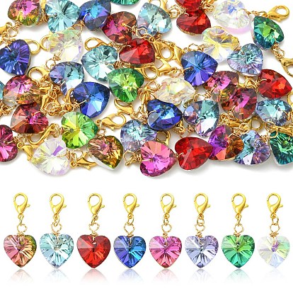 40 piezas 8 colores decoraciones colgantes de cristal con forma de corazón, con broches de langosta de la aleación de la garra