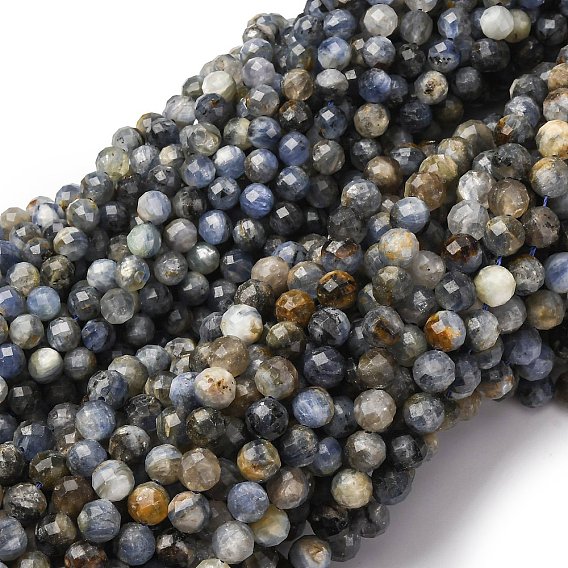 Натуральный кианитовые бисер пряди, круглые, граненые