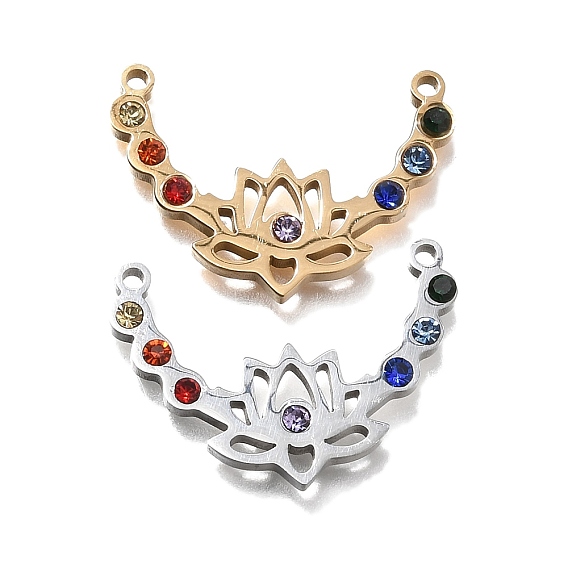 304 Stainless Steel Rhinestone Pendants, Lotus Flower Charms