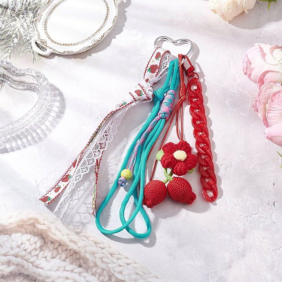 Подвесные украшения ручной работы из шерстяной пряжи в виде вишни, с полиэфирным кордом, Алюминиевые застежки в форме сердца для украшений сумок