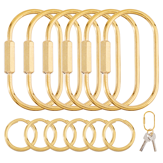 6шт. латунный карабин с замком, овальные, с 6шт. латунными разъемными кольцами