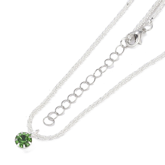 Brass with Rhinestone Pendant Necklaces, Flat Round