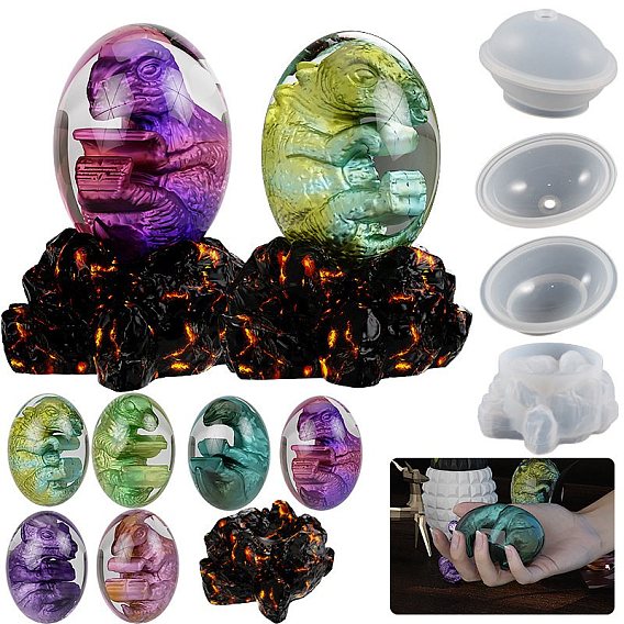 Egg & Dinosaur DIY Silicone Display Molds, Resin Casting Molds, for UV Resin, Epoxy Resin Jewelry Making