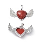 Gemstone Pendants, Heart Charms with Wing, with Platinum Tone Brass Findings