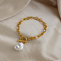 Bracelets à breloques en forme de larme en perles keshi imitation baroque, Bracelets en acier inoxydable à maillons Figaro avec fermoirs OT pour femmes, blanc