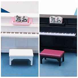 Mini Plastic & Resin Piano & Sheet Music & Chair Model, Miniature Dollhouse Decorations Accessories