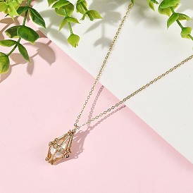 Natural Freshwater Pearl Rhombus Pendant Brass Cable Chain Necklaces for Women, Floral White