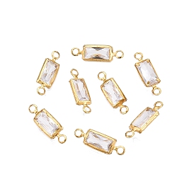 Brass Clear Cubic Zirconia Connector Charms, Rectangle Links