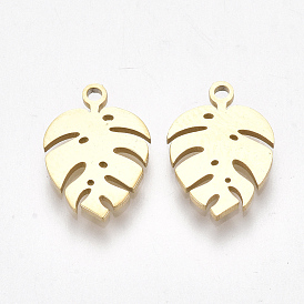 (Same Sku: STAS-I115-08G-NF)Ion Plating(IP) 304 Stainless Steel Charms, Tropical Leaf Charms, Monstera Leaf