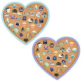2Pcs 2 Colors Heart Wall Mounted Brooch Jewelry Display Cork & Plywood Tray, Enamel Pins Collection Display Board Holder
