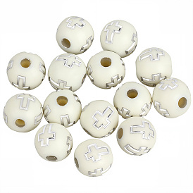 800 акриловые бусины с покрытием, серебристого металла, обвитыми, круглые с крестом