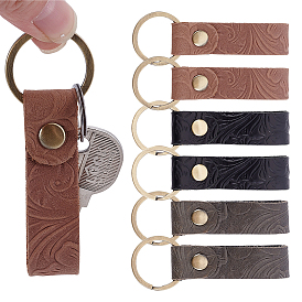 6 pièces 3 couleurs porte-clés rectangulaires en cuir de vachette, avec anneaux de porte-clés brisés en alliage de bronze antique