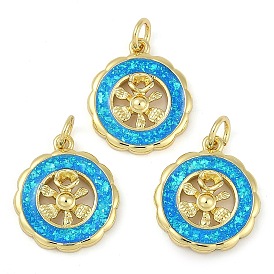 Rack Plating Brass Pendants, with Synthetic Opal, Long-Lasting Plated, Lead Free & Cadmium Free, Flower