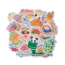 Cartoon Animal & Food Paper Stickers Set, Waterproof Adhesive Label Stickers, for Water Bottles, Laptop, Luggage, Cup, Computer, Mobile Phone, Skateboard, Guitar Stickers Decor
