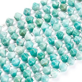 Natural Amazonite Beads Strands, Faceted, with Seed Beads, Bicone