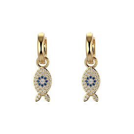 Fish 925 Sterling Silver Micro Pave Cubic Zirconia Leverback Earrings for Woman