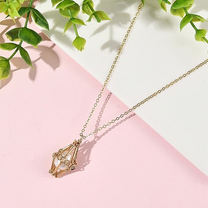 Natural Freshwater Pearl Rhombus Pendant Brass Cable Chain Necklaces for Women, Floral White