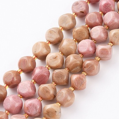Natural Rhodochrosite Beads Strands, with Seed Beads, Six Sided Celestial Dice, Faceted