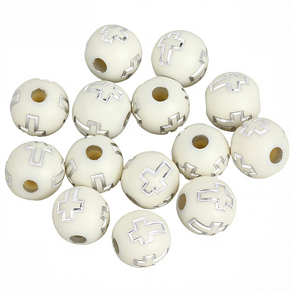 800 акриловые бусины с покрытием, серебристого металла, обвитыми, круглые с крестом