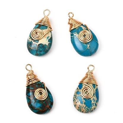 Natural Imperial Jasper Pendants, with Real 18K Gold Plated Brass Findings, Teardrop