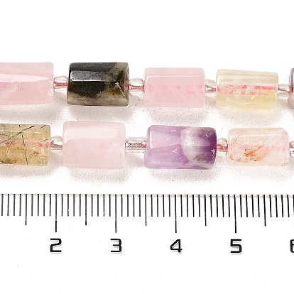 Бусины из натурального розового кварца, аметиста, пренита и желтого кварца, с бисером, граненые колонки
