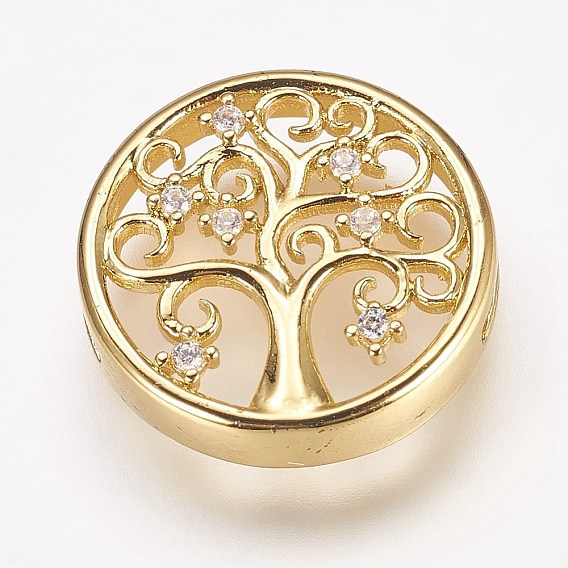 Латунные микро проложить кубического циркония слайд прелести, плоские круглые с деревом