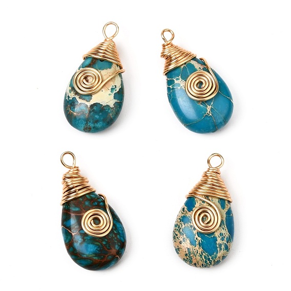 Natural Imperial Jasper Pendants, with Real 18K Gold Plated Brass Findings, Teardrop