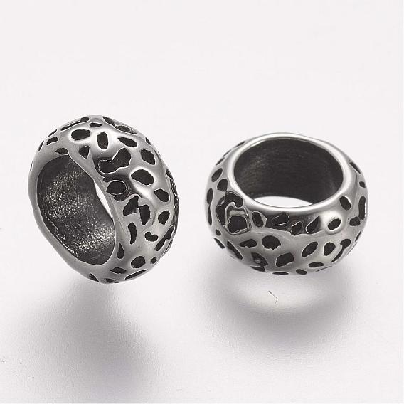 304 Stainless Steel Beads, Rondelle, Large Hole Beads