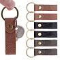 6Pcs 3 Colors Rectangle Cowhide Keychians, with Antique Bronze Alloy Split Key Rings
