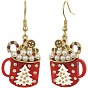 Болтаться серьги сплава эмали, со стразами и пластиковым жемчугом, пряничный человечек с чашкой