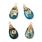Natural Imperial Jasper Pendants, with Real 18K Gold Plated Brass Findings, Teardrop