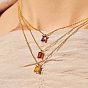 Birthstone Style Cubic Zirconia Rectangle Pendant Necklaces, Golden Titanium Steel Necklace