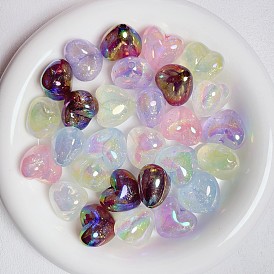 Perles de coeur irisées plaquées UV, accessoire matériel de porte-clés de chaîne de téléphone portable diy