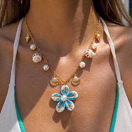 Летние пляжные кулоны-подвески из сплава, искусственного жемчуга и натуральных ракушек каури для женщин., золотые