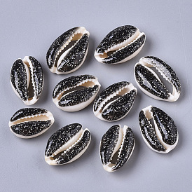 Natural Cowrie Shell Beads, with Epoxy Resin and Glitter Powder, Undrilled/No Hole