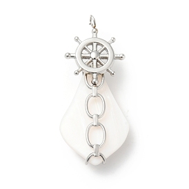 Natural White Shell Pendants, Teardrop Charm, with Stainless Steel Color Plated 304 Stainless Steel Helm Findings