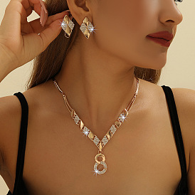 Сплав горный хрусталь номер 8 ожерелья с подвеской и ромбовидные серьги-гвоздики для женщин