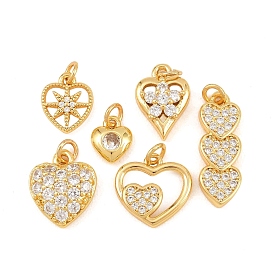Латунные микро проложить кубического циркония подвески, сердце прелести, без свинца и без кадмия, стойки покрытие, долговечный