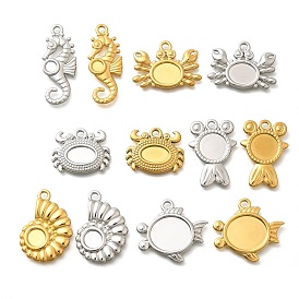 304 Настройки кабошон из нержавеющей стали кулон, ионное покрытие (ip), раковина рыба краб морской конек