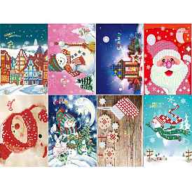 Christmas Theme DIY Diamond Painting Greeting Card Kits, Including Resin Rhinestones Bag, Diamond Sticky Pen, Tray Plate and Glue Clay, Envelope