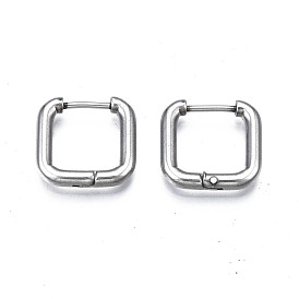 304 Stainless Steel Square Hoop Earrings, Hinged Earrings for Women