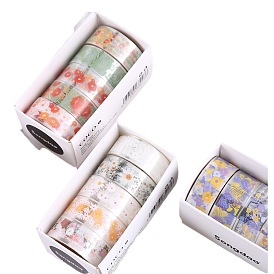 5 Rolls 5 Patterns Clear PET Flower Decorative Adhesive Tapes, for DIY Scrapbooking
