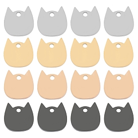 16 piezas 4 colores 304 dijes de acero inoxidable cortados con láser, estampar etiqueta en blanco, cabeza de gato