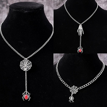 Ожерелья с подвесками из цинкового сплава и железных страз на Хэллоуин, платина