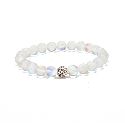 Эластичный круглый браслет из синтетического лунного камня с бусинами и стразами, украшения из драгоценных камней для женщин