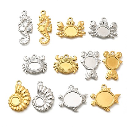 304 Настройки кабошон из нержавеющей стали кулон, ионное покрытие (ip), раковина рыба краб морской конек