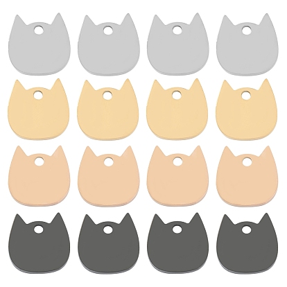 16 piezas 4 colores 304 dijes de acero inoxidable cortados con láser, estampar etiqueta en blanco, cabeza de gato